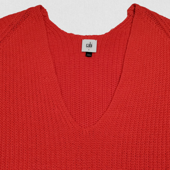Cabi Ruby Oversized Knit Deep V Short Sleeve Pullover Womens Small #5837‎ Red - Picture 7 of 16
